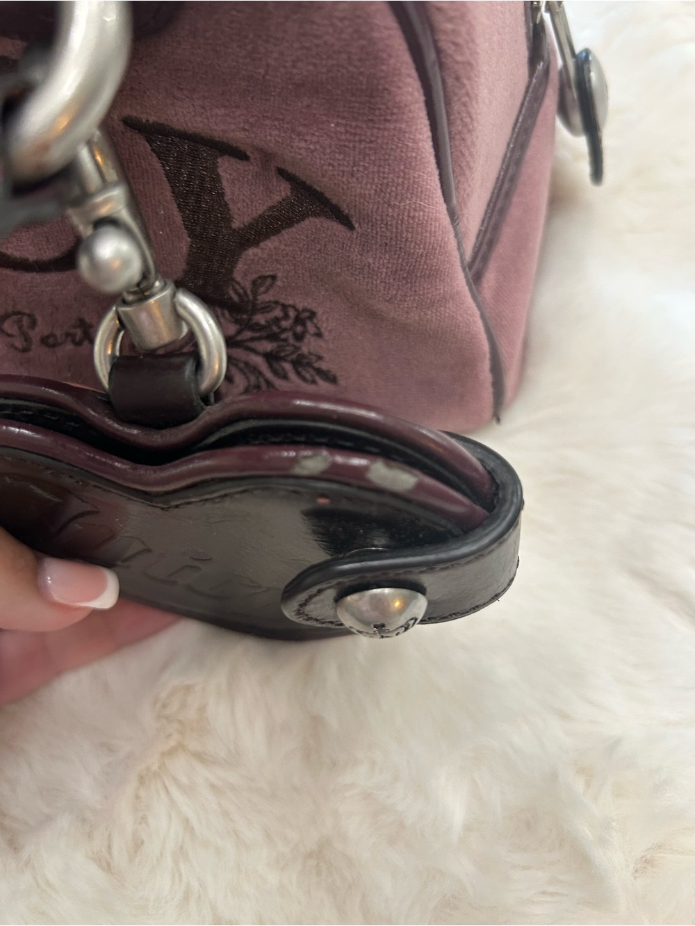 Y2K Vintage 2009 Juicy Couture Purple Velour Bowler Bag Regal Couture Party - Picture 16 of 16